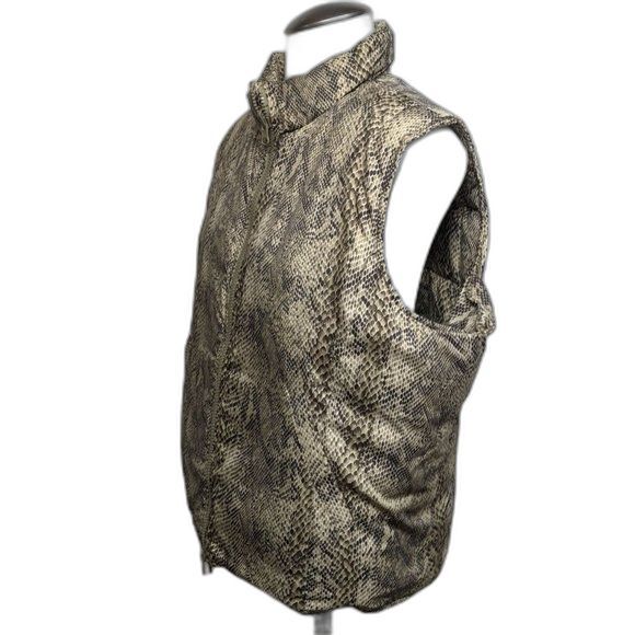 Radley Puffer Vest Women Large Down Waterfowl Reversible Snakeskin Print Beige L - Picture 5 of 9